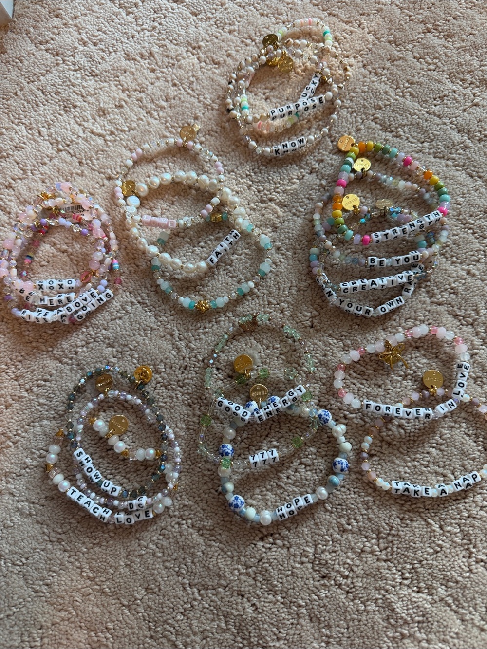 Little Words Stack of Multicolor Beaded Inspirational Bracelets -M/L